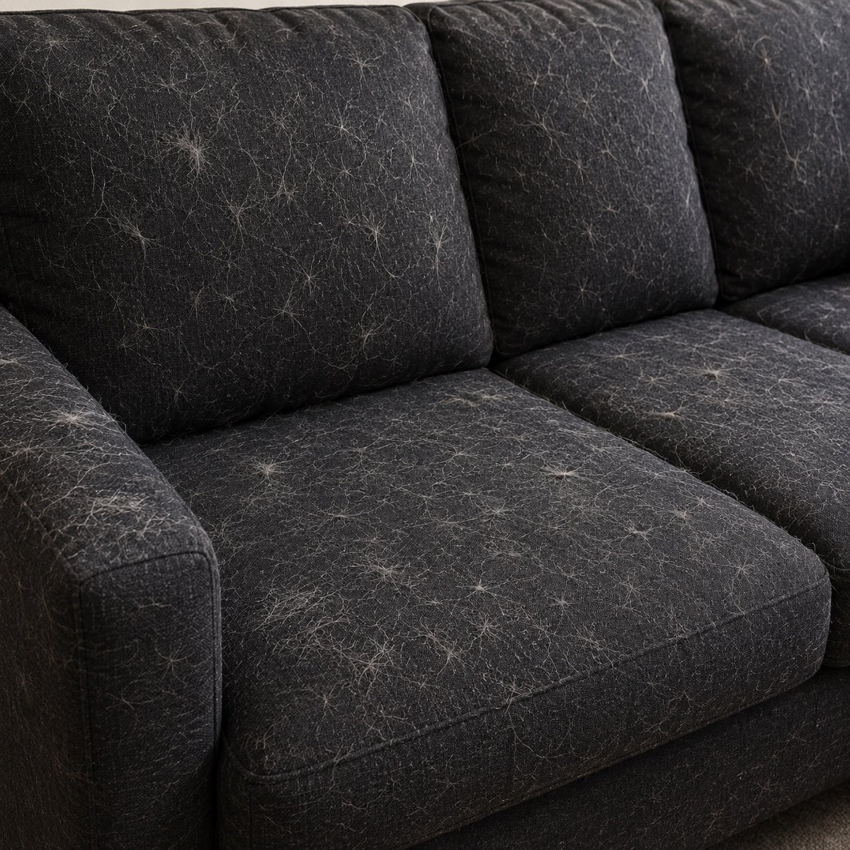 Dark sofa cushion covered in pet hair