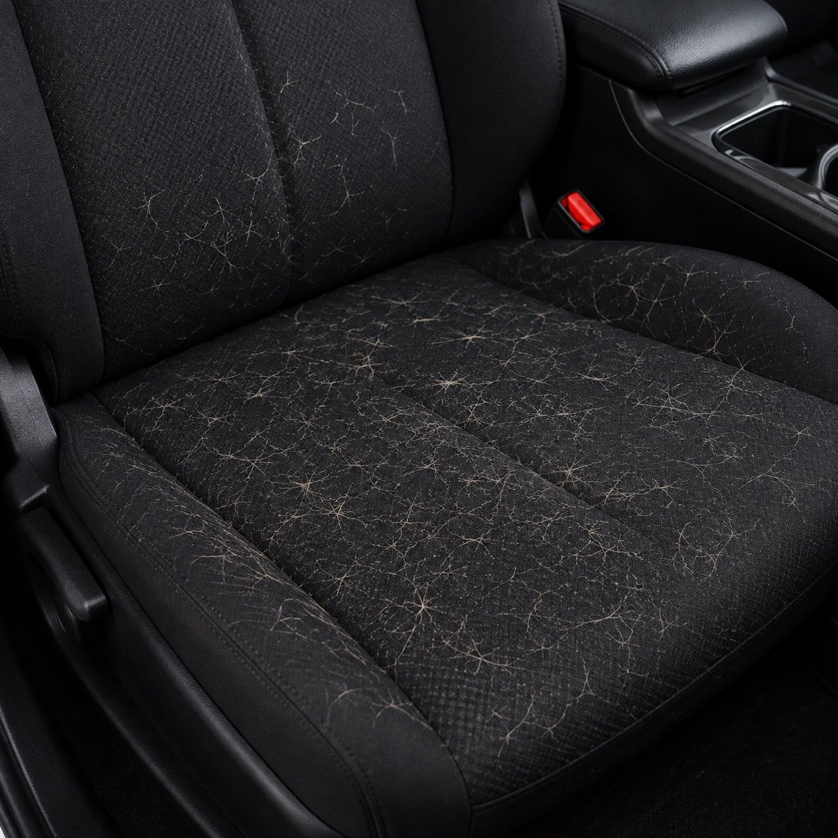 Car seat covered in pet hair